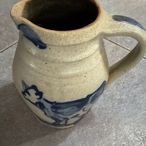 Handcrafted Ceramic Jug with Navy Accents